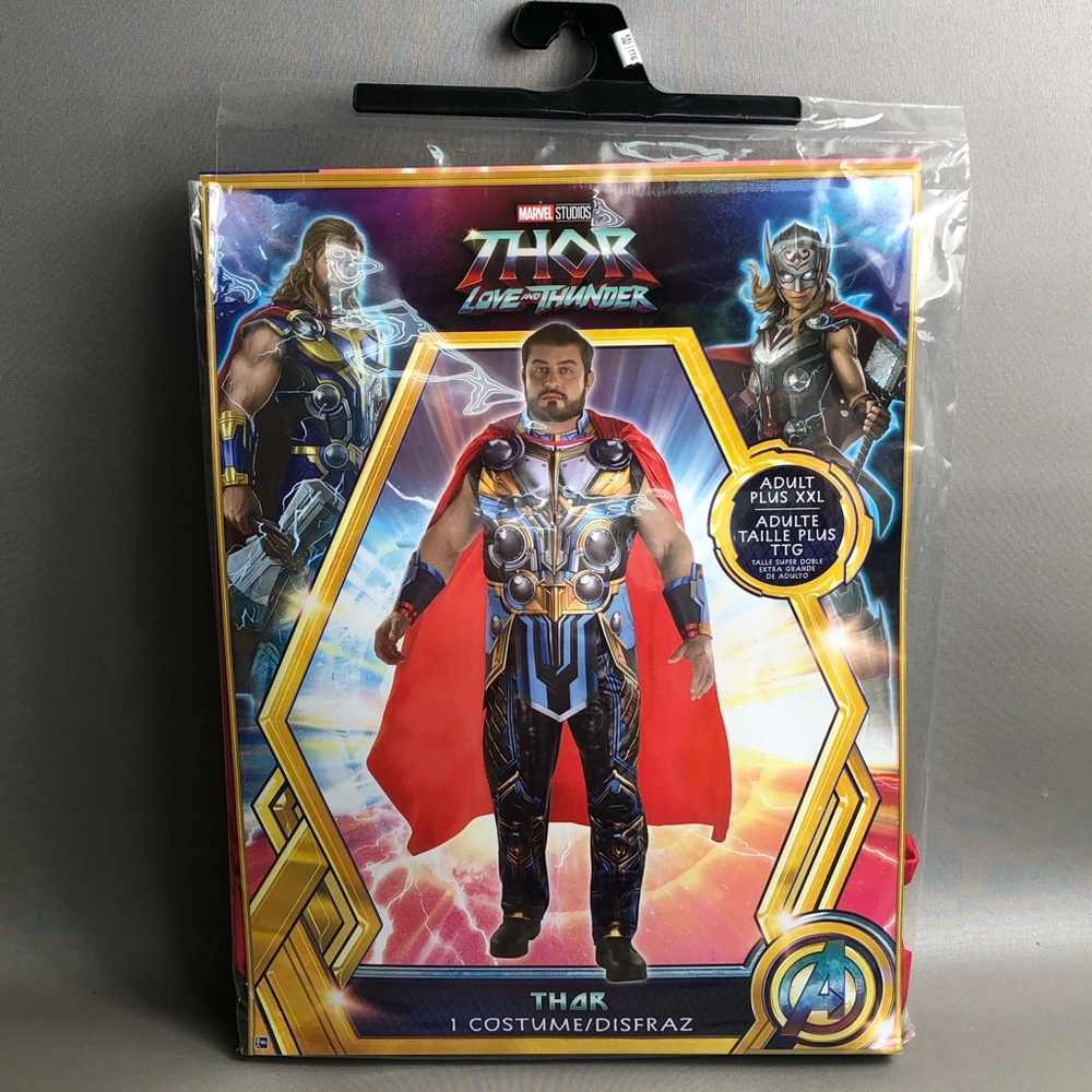Marvel Thor Adult Costume with Red Cape and Blue Armor Accents